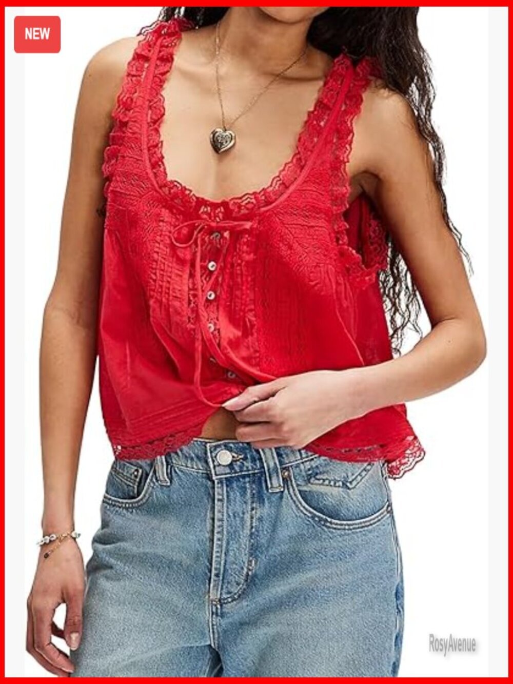 Sleeveless Lace Boho Tank Top Crop Blouse Sheer Button Down Tie Front Y2k